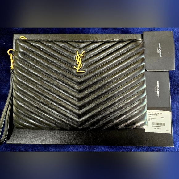 YSL Black Quilted Clutch Leather Bag, Authetic!! - Picture 4 of 8